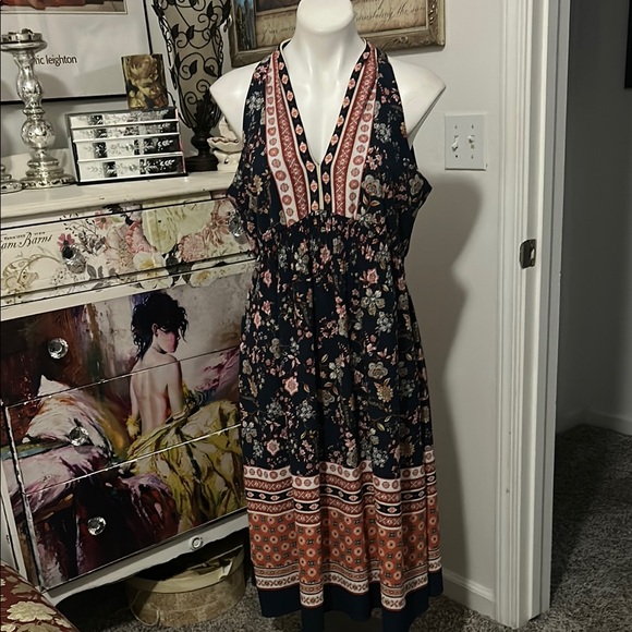 Vibrant Pink and Orange Halter Maxi Sundress - Picture 2 of 11